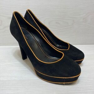 Gucci Black Suede Platform Pumps Womens Round‎ Toe Heels Size 39.5 Italy